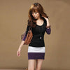 Image of 1PC Autumn Dress Womens Casual Long Sleeve Slim Stripe Party A-Line Mini Dress Clothing Sexy Black Purple Bodycon Dress