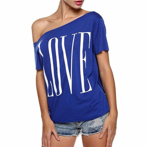 3 Colors Of Printing Love letters Women's Blouse Off Shoulder Short Sleeve Blouse Casual Tops Shirt #LSIW