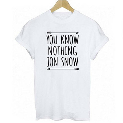 Summer Black White Letter Print Women Blouse You Know Nothing Jon Snow Cotton Shirt 2016 Fashion Women Short Sleeve Tops