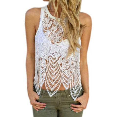 Women Blouses Womens Floral Lace Crochet Tank Top Women's Fashion Loose Casual Sleeveless Big Size Blouse