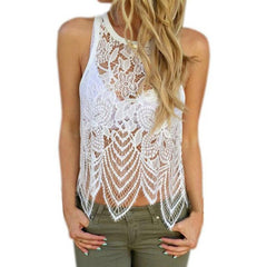 Women Blouses Womens Floral Lace Crochet Tank Top Women's Fashion Loose Casual Sleeveless Big Size Blouse