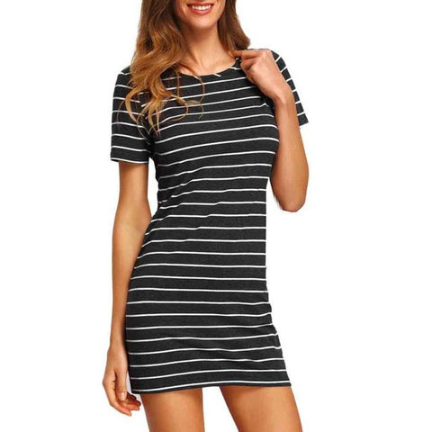 2017 New Fashion Summer Sexy Vestidos Striped Women Dress Black and White Short Sleeve Striped Loose Cotton A-Line Mini Dress