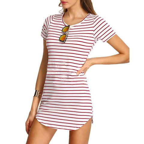 2017 New Fashion Summer Sexy Vestidos Striped Women Dress Black and White Short Sleeve Striped Loose Cotton A-Line Mini Dress