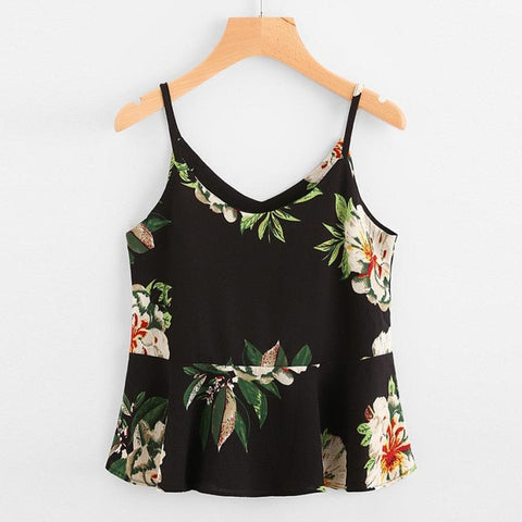 2017 Summer Chiffon Floral printing Blouse Women Casual Sleeveless Crop Top Vest Tank Shirt Cami Top Camisoles White Black