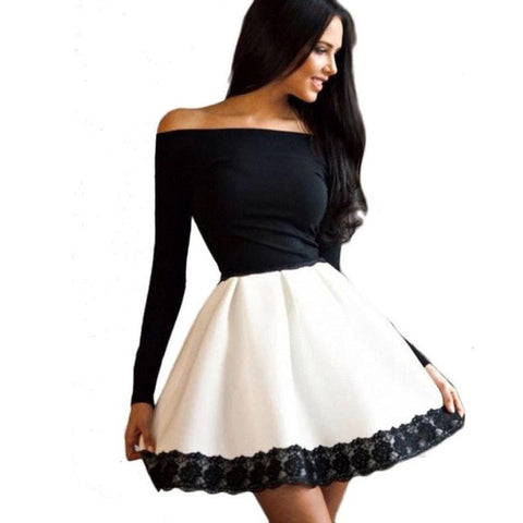 Fashion Dress 2017 Women Dresses for Office Lady Sexy Outwear Off Shoulder Casual Long Sleeve Evening Party Short Mini Dress