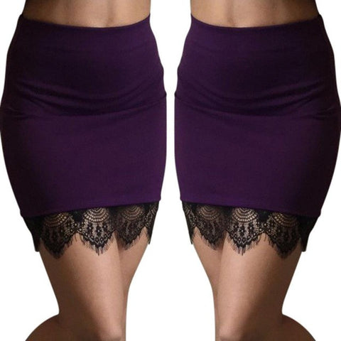 Sexy Black Lace Stitching Skirt Women High Waist Mini Short Skirt Hem Pencil Skirt Female Short Faldas Jupe Femme