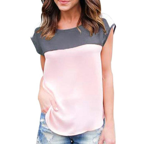 Women Chiffon Tank Tops 2017 Summer Blouse Sexy Lady Vest Top Sleeveless Patchwork Shirt Casual Crop Tops Orange Pink Shirt