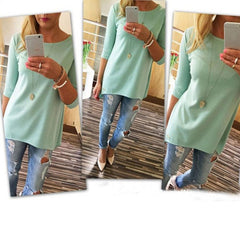 Hot Sale Fashion Women Autumn Winter Blouses Loose Pullover Shirt Three Quarter Tops Blouse Yellow Pink Blue Green Shirt Blusa