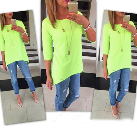 Hot Sale Fashion Women Autumn Winter Blouses Loose Pullover Shirt Three Quarter Tops Blouse Yellow Pink Blue Green Shirt Blusa