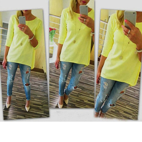 Hot Sale Fashion Women Autumn Winter Blouses Loose Pullover Shirt Three Quarter Tops Blouse Yellow Pink Blue Green Shirt Blusa