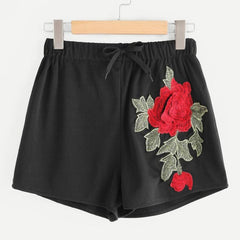 Sexy Appliques Women Short Pants Summer Floral Embroidery Casual Slim High Waist Soft Cotton short feminino