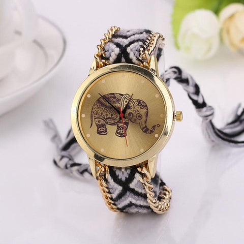 New Fashon Watches Women Elephant Pattern Weaved Rope Band Bracelet Quartz Wrist Watch Women Clock Female relojes mujer 2017