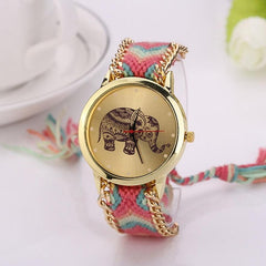 New Fashon Watches Women Elephant Pattern Weaved Rope Band Bracelet Quartz Wrist Watch Women Clock Female relojes mujer 2017