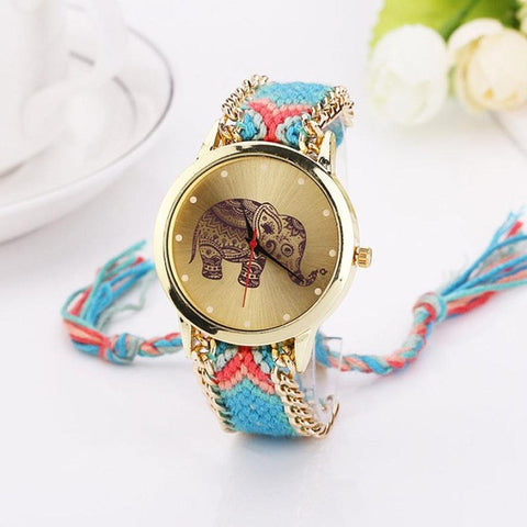 New Fashon Watches Women Elephant Pattern Weaved Rope Band Bracelet Quartz Wrist Watch Women Clock Female relojes mujer 2017