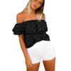 Image of 2017  Summer Sexy Off Shoulder Chiffon Blouse Polka Dot Prited Women Flare Sleeve Lace Blouse Elegant Beach Party Blusas