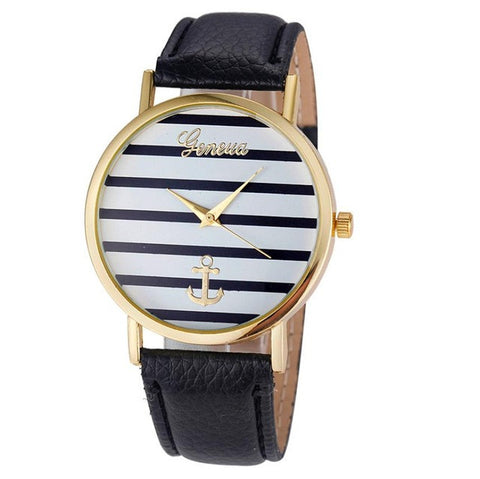 Women Watches Striped Anchor Female PU Leather Fashion Wristwatches Ladies Clock Relojes Mujer relogio feminino 2017 #527