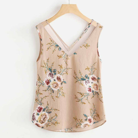 Blouse Women Floral Tank Tops Casual Flower Printing V Collar Sleeveless Vest Tank Shirt Top blusas feminina ver o