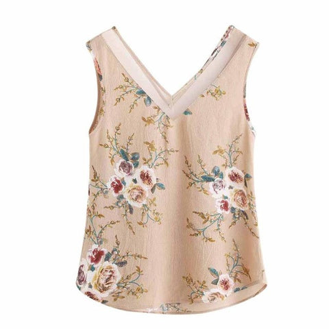 Blouse Women Floral Tank Tops Casual Flower Printing V Collar Sleeveless Vest Tank Shirt Top blusas feminina ver o