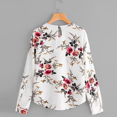 Summer Autumn Fashion Blouse For Women Casual Print Flower Long Sleeve White Chiffon Shirt Top blusas feminina verao