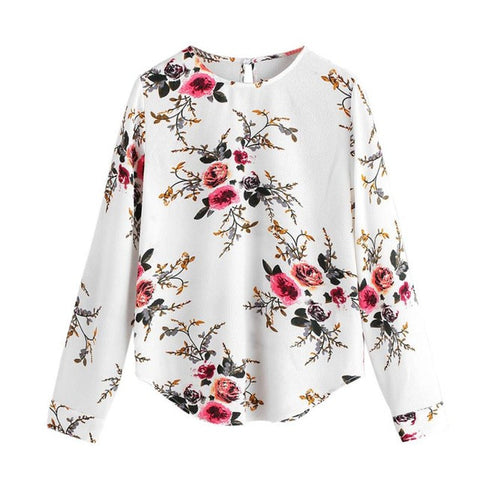 Summer Autumn Fashion Blouse For Women Casual Print Flower Long Sleeve White Chiffon Shirt Top blusas feminina verao