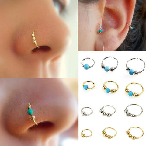 1xStainless Steel Nose Ring Nostril Hoop Nose Earring Piercing Jewelry Silver  Hand knitted Earrings #30