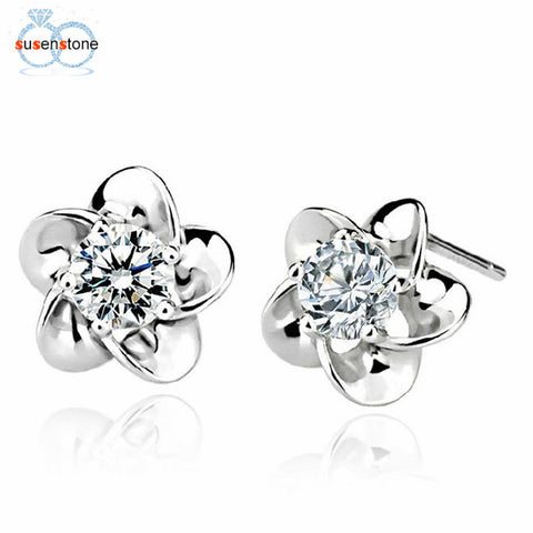 SUSENSTONE Women Luxurious Crystal Plum Blossom Exquisite Fashion Studs Earrings