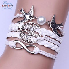 SUSENSTONE Jewelry accessories Infinity Handmade Adjustable Pigeon Leather Multilayer Bracelet Wristband pulseira masculina