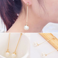 New Fashion OL Womens Imitation Pearl Ear Stud Pearl Long Dangle Earring