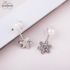 SUSENSTONE Fashion Elegant Women Plated Flower Crystal Rhinestone Ear Stud Earrings