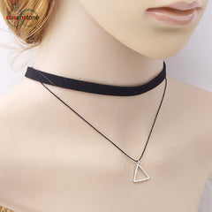 SUSENSTONE Triangle Geometric Pendant Necklaces Sexy Black Charm Bohemia Necklace for Women Leather Choker Necklace