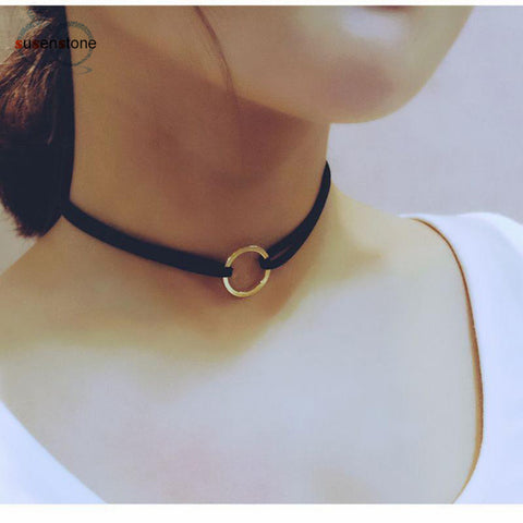 SUSENSTONE New Leather Choker Charm Necklace Vintage Hippy Chocker Leather Necklace