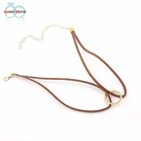 SUSENSTONE New Leather Choker Charm Necklace Vintage Hippy Chocker Leather Necklace