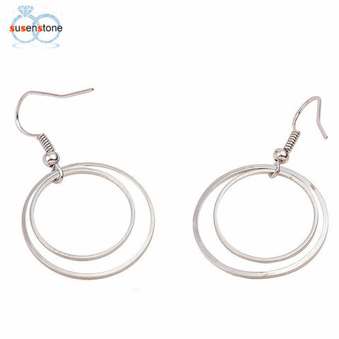 SUSENSTONE Minimalist Personality Geometry Double Circle Earrings Drop Earrings