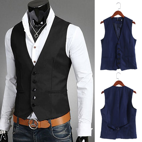 KLV 2017 New Dress Vests For Men Slim Fit Mens Suit Vest Male Waistcoat Gilet Homme Casual Sleeveless Formal Business Jacket