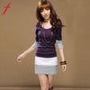 Image of 1PC Autumn Dress Womens Casual Long Sleeve Slim Stripe Party A-Line Mini Dress Clothing Sexy Black Purple Bodycon Dress