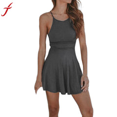 Women Summer Camis Dress bodycon Fashion Solid Black Gray Sleeveless Mini Casual O-Neck Party Dresses vestido de festa