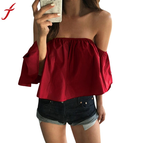 Fashion Ladies Summer Spring 2017 Yellow Blouse Women Off Shoulder Top Casual Shirt Elegant Slim Ruffles Bodycon Blouses