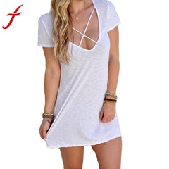 2016 Fashion Women Summer Dress Short Sleeve Bodycon Sexy Evening Party Solid Mini Dress Casual Party Dress