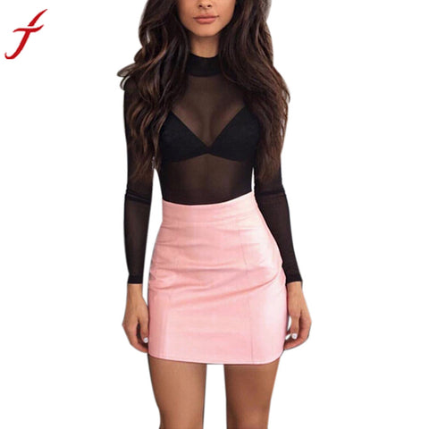 Women Sexy Bandge leather skirt High Waist Pencil Bodycon Hip Short A-Line Skirt  bodycon short skirts womens