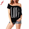 Image of 3 Colors Of Printing Love letters Women's Blouse Off Shoulder Short Sleeve Blouse Casual Tops Shirt #LSIW