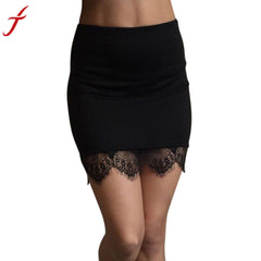 Sexy Black Lace Stitching Skirt Women High Waist Mini Short Skirt Hem Pencil Skirt Female Short Faldas Jupe Femme