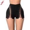 Image of Women Short Pants Fake Sexy Skinny Zippers Bandage High Waist Trousers Stretch Leggings Hollow Out Short Pants Female