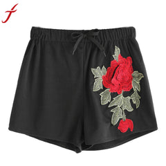 Sexy Appliques Women Short Pants Summer Floral Embroidery Casual Slim High Waist Soft Cotton short feminino