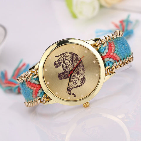 New Fashon Watches Women Elephant Pattern Weaved Rope Band Bracelet Quartz Wrist Watch Women Clock Female relojes mujer 2017