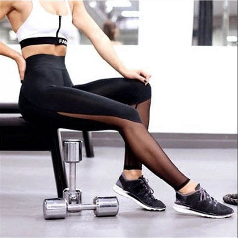 Women Fitness Leggings High Waist Mesh Patchwork Leggings Skinny Push Up Pants