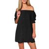 Image of Womens Ladies Off Shoulder Button Mini Dress Evening Shirt Dress