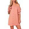 Image of Womens Ladies Off Shoulder Button Mini Dress Evening Shirt Dress