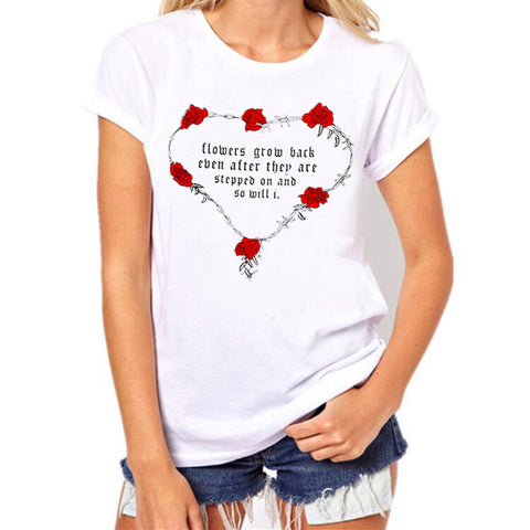 Valentine's Day Women Rose Letter Print Short Sleeve Tops Blouse T Shirt