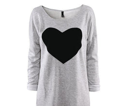 Fashion Women Love Heart Printed Long Sleeved Round Neck T-Shirt S