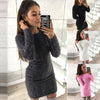 Image of Women Winter Long Sleeve Solid Sweater Fleece Warm Basic Short Mini Dress